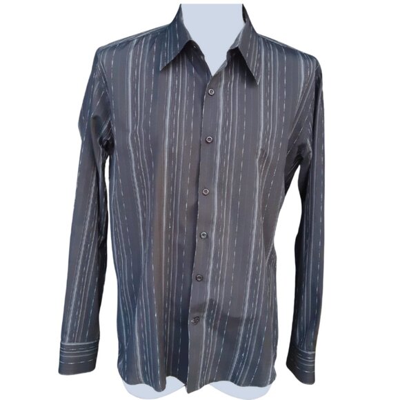 ⚡️BUY 3 for $55⚡️ MEXX SZ M Men's Black & White Striped Button Up Dress Shirt - Picture 1 of 14